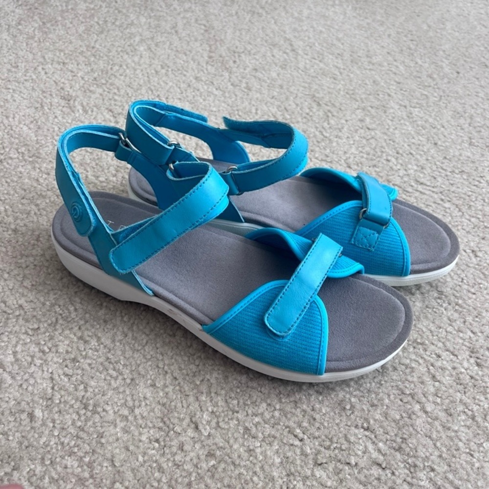 TRAQ by Alegria Women's Teal Blue Adjustable Strap Comfort Sandals Size 41 US 10